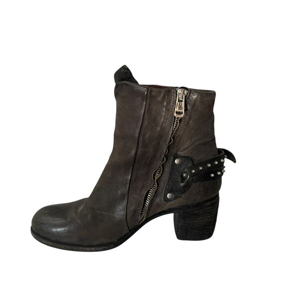 Gray A.S.98 Gray Distressed Heeled Ankle Boots 39 US 8,5 - Picture 6 of 9